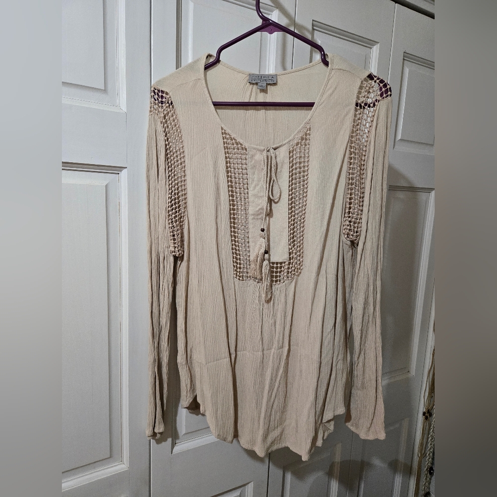 Joseph A Split Neck Long Sleeve Peasant Boho Style Blouse Size Large